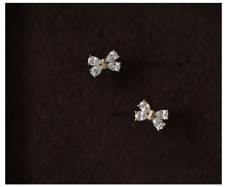 1 Pair 925 Sterling Silver Zircon 925 Sterling Silver Earrings Bow Knot Earrings - Love Mi