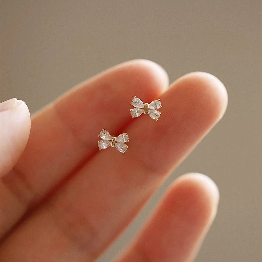 1 Pair 925 Sterling Silver Zircon 925 Sterling Silver Earrings Bow Knot Earrings - Love Mi
