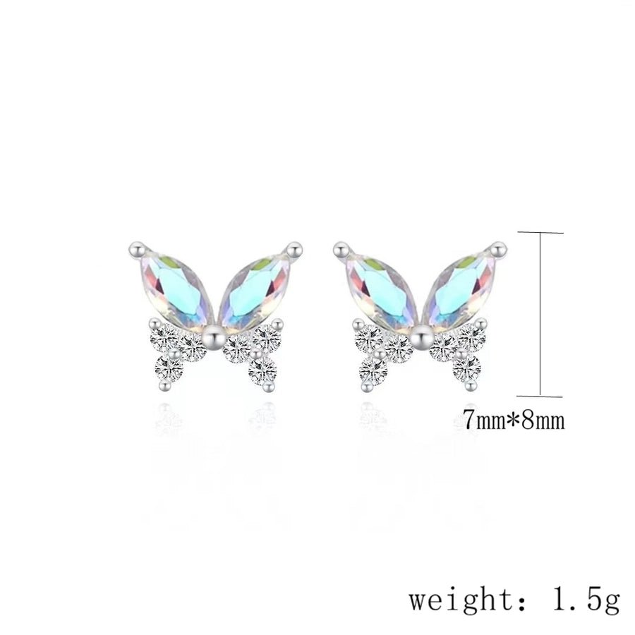 1 Pair 925 Sterling Silver Zircon 925 Sterling Silver Earrings Butterfly Ear Studs - Love Mi