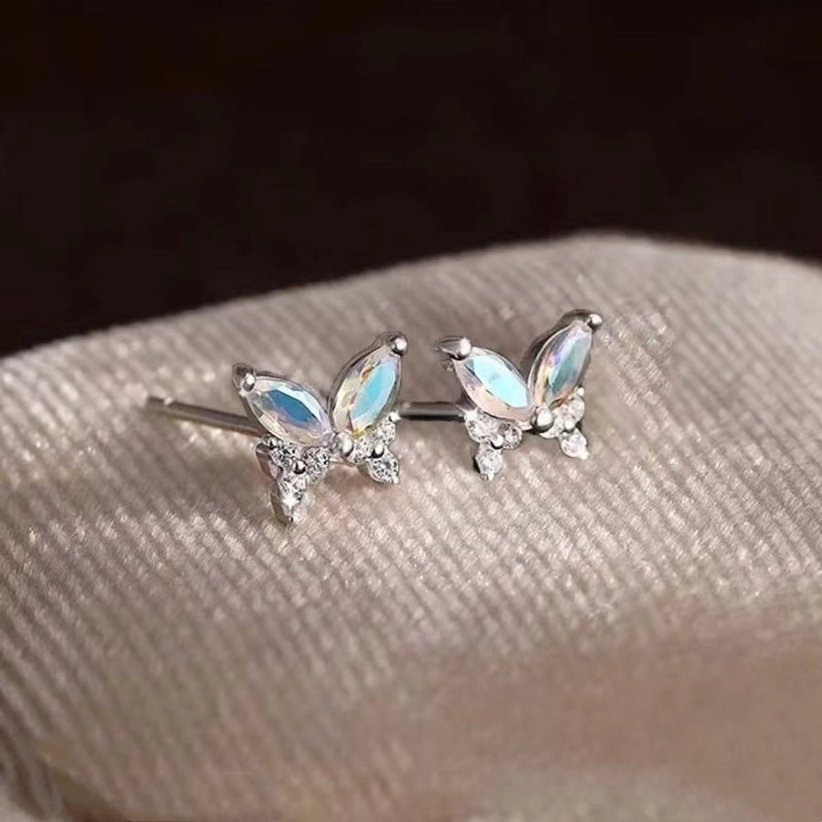 1 Pair 925 Sterling Silver Zircon 925 Sterling Silver Earrings Butterfly Ear Studs - Love Mi
