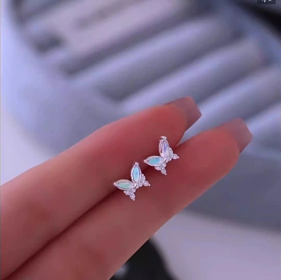 1 Pair 925 Sterling Silver Zircon 925 Sterling Silver Earrings Butterfly Ear Studs - Love Mi