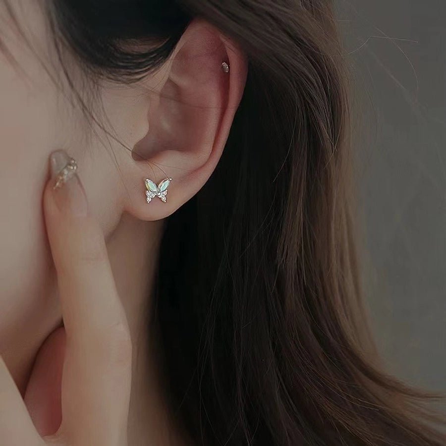 1 Pair 925 Sterling Silver Zircon 925 Sterling Silver Earrings Butterfly Ear Studs - Love Mi