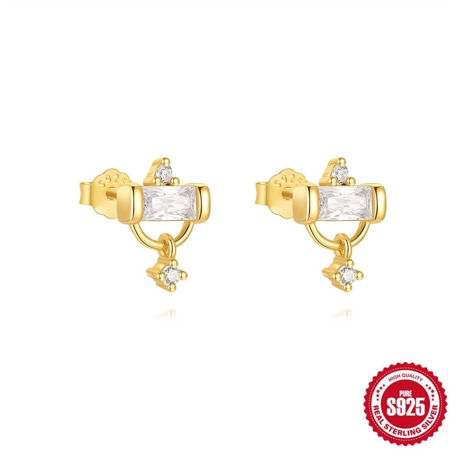1 Pair 925 Sterling Silver Zircon 925 Sterling Silver Earrings Geometric Flower Drop Earrings - Love Mi