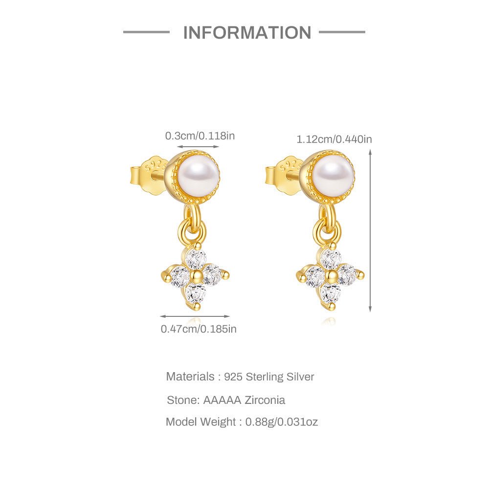 1 Pair 925 Sterling Silver Zircon 925 Sterling Silver Earrings Geometric Flower Drop Earrings - Love Mi