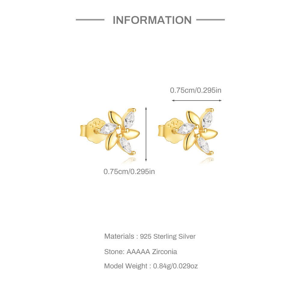 1 Pair 925 Sterling Silver Zircon 925 Sterling Silver Earrings Geometric Flower Drop Earrings - Love Mi