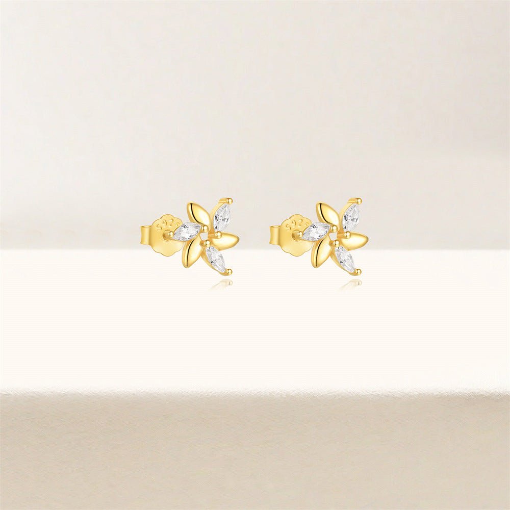 1 Pair 925 Sterling Silver Zircon 925 Sterling Silver Earrings Geometric Flower Drop Earrings - Love Mi