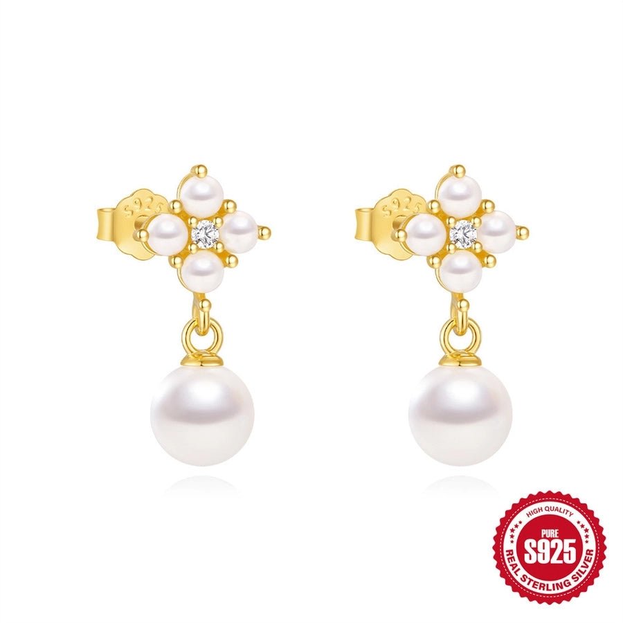 1 Pair 925 Sterling Silver Zircon 925 Sterling Silver Earrings Geometric Flower Drop Earrings - Love Mi