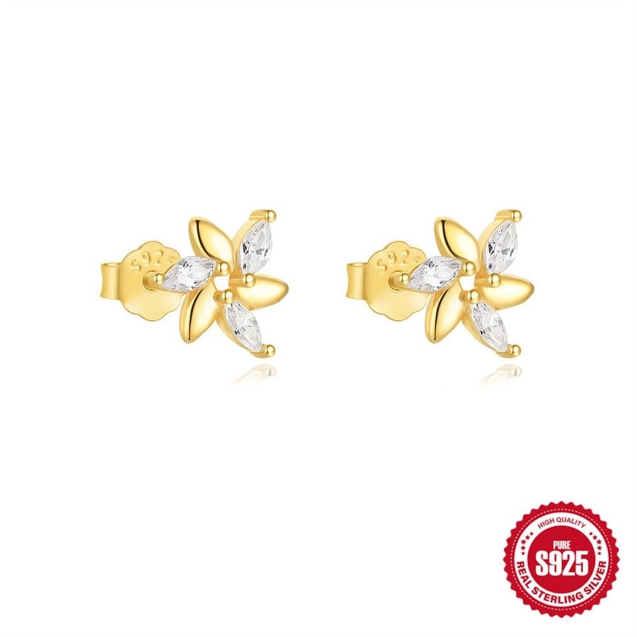 1 Pair 925 Sterling Silver Zircon 925 Sterling Silver Earrings Geometric Flower Drop Earrings - Love Mi