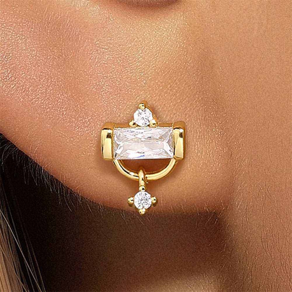 1 Pair 925 Sterling Silver Zircon 925 Sterling Silver Earrings Geometric Flower Drop Earrings - Love Mi