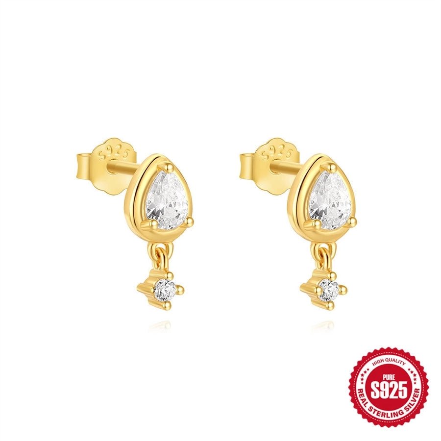 1 Pair 925 Sterling Silver Zircon 925 Sterling Silver Earrings Geometric Flower Drop Earrings - Love Mi