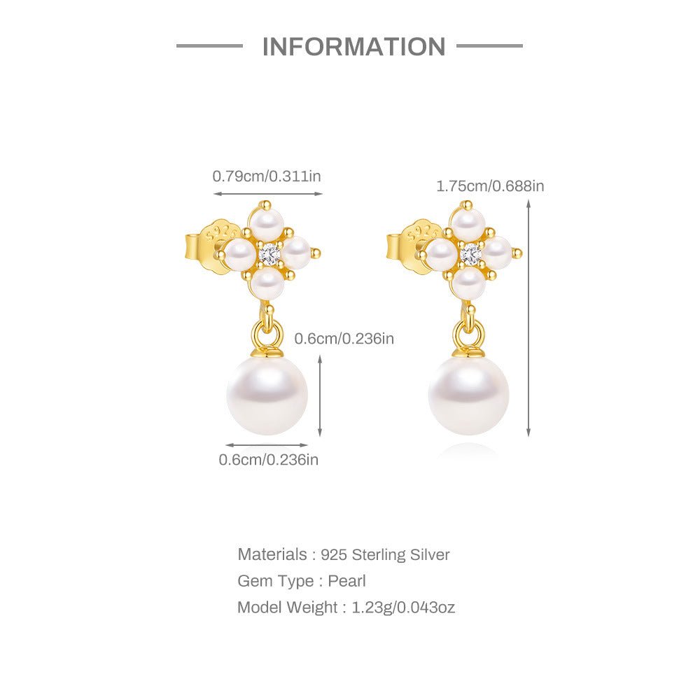 1 Pair 925 Sterling Silver Zircon 925 Sterling Silver Earrings Geometric Flower Drop Earrings - Love Mi