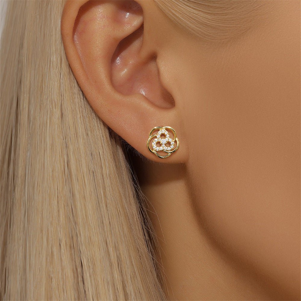1 Pair 925 Sterling Silver Zircon 925 Sterling Silver Earrings Geometric Flower Drop Earrings - Love Mi