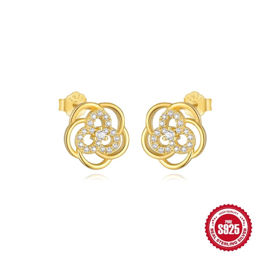 1 Pair 925 Sterling Silver Zircon 925 Sterling Silver Earrings Geometric Flower Drop Earrings - Love Mi