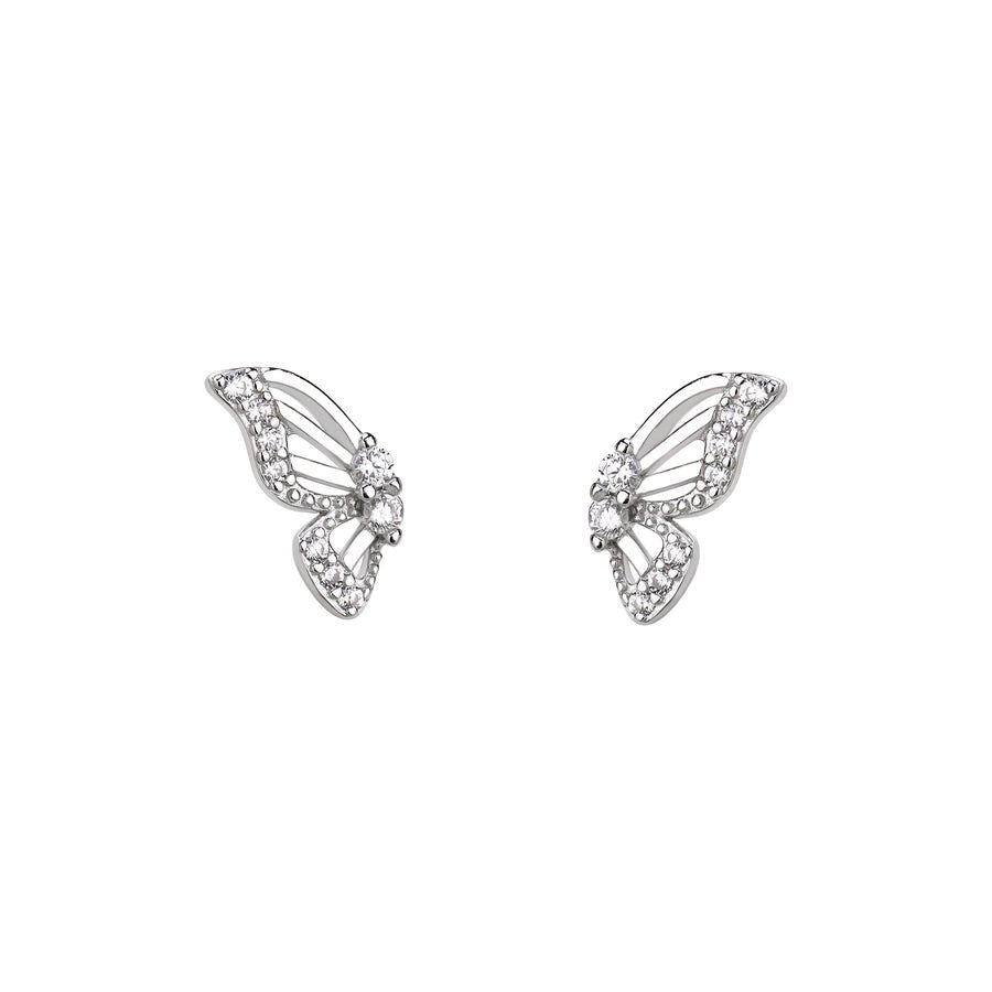 1 Pair 925 Sterling Silver Zircon Butterfly Ear Studs - Love Mi