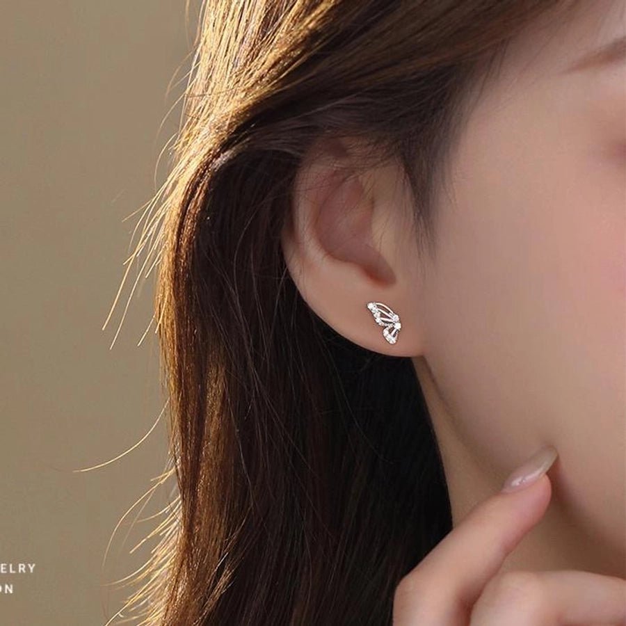 1 Pair 925 Sterling Silver Zircon Butterfly Ear Studs - Love Mi