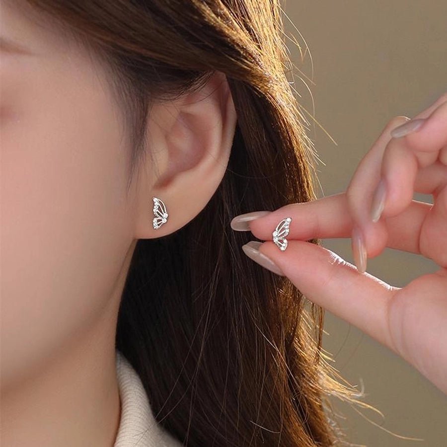 1 Pair 925 Sterling Silver Zircon Butterfly Ear Studs - Love Mi
