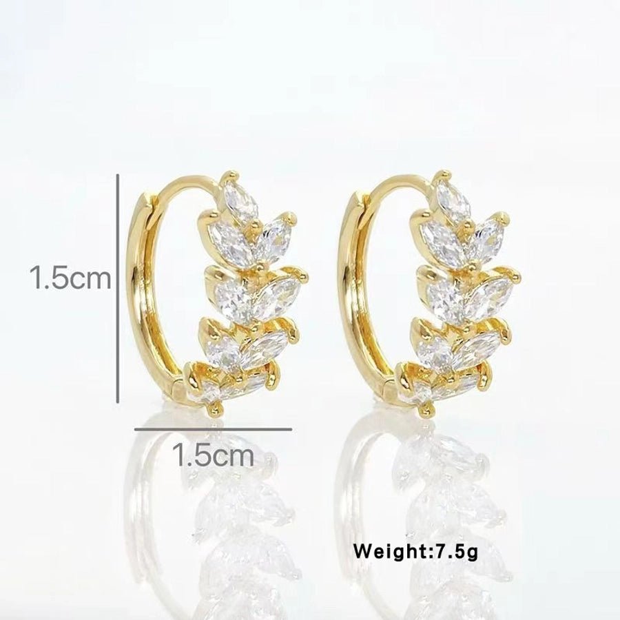 1 Pair Classic Style Leaves Copper Rhinestones Zircon K Gold Plated Earrings - Love Mi