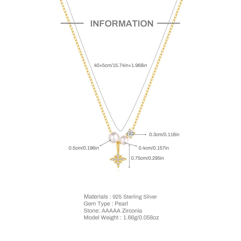 925 Sterling Silver Plastic Beads Zircon cable chain Plating Eight awn star Pendant Necklace - Love Mi
