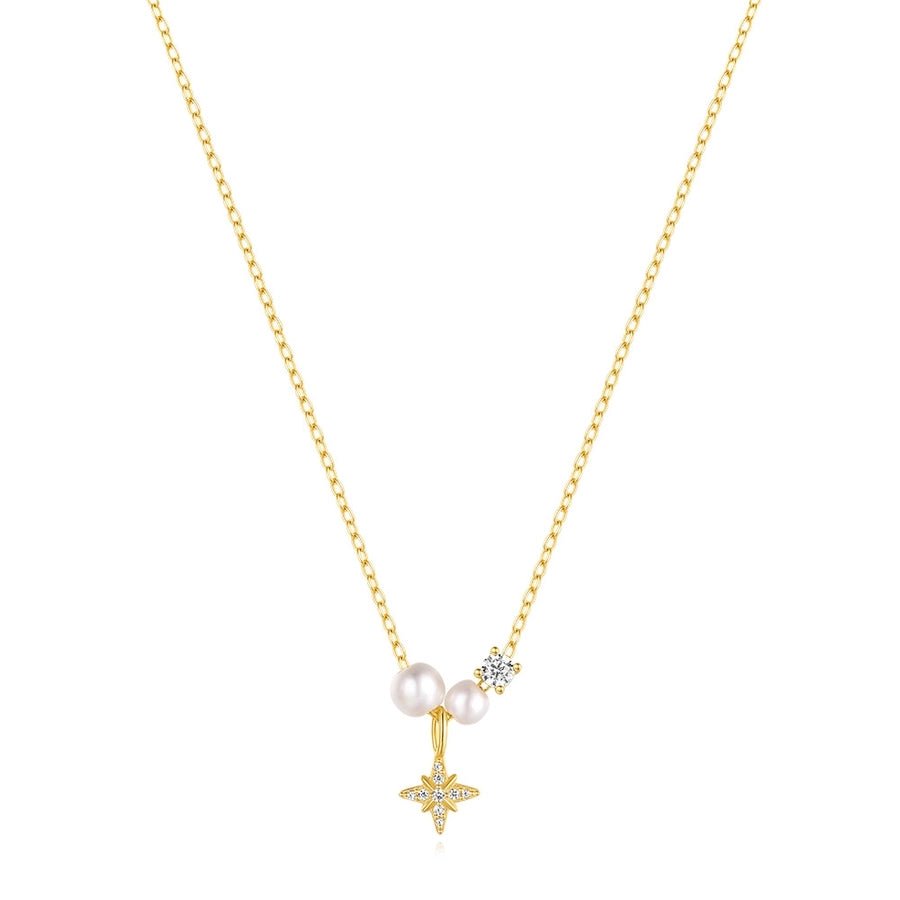 925 Sterling Silver Plastic Beads Zircon cable chain Plating Eight awn star Pendant Necklace - Love Mi