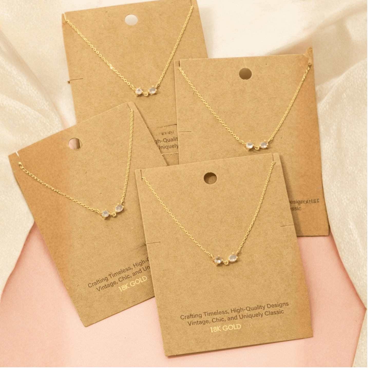 18K Gold Plated Circle and Teardrop CZ Pendant Necklace