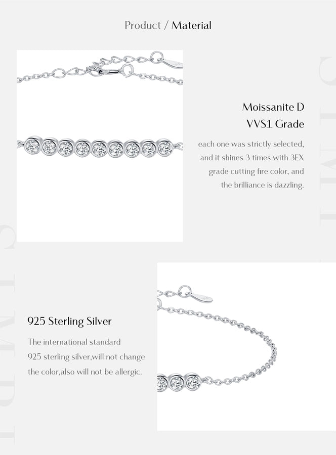 0.54 Karat Colorless(DEF) Round Brilliant Cut 925 Sterling Silver 925 Sterling Silver cable chain Bracelets Elegant IG Style VVS1 - VVS2 Moissanite GRA Certificate - Love Mi