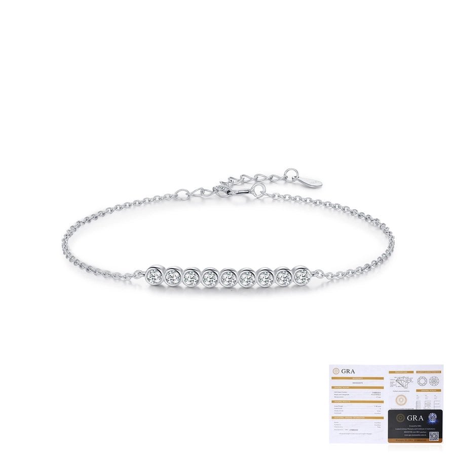 0.54 Karat Colorless(DEF) Round Brilliant Cut 925 Sterling Silver 925 Sterling Silver cable chain Bracelets Elegant IG Style VVS1 - VVS2 Moissanite GRA Certificate - Love Mi