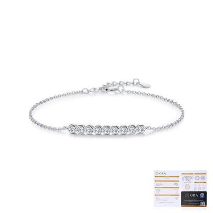 0.54 Karat Colorless(DEF) Round Brilliant Cut 925 Sterling Silver 925 Sterling Silver cable chain Bracelets Elegant IG Style VVS1 - VVS2 Moissanite GRA Certificate - Love Mi