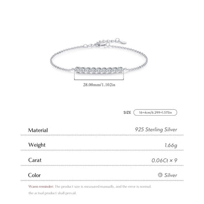 0.54 Karat Colorless(DEF) Round Brilliant Cut 925 Sterling Silver 925 Sterling Silver cable chain Bracelets Elegant IG Style VVS1 - VVS2 Moissanite GRA Certificate - Love Mi