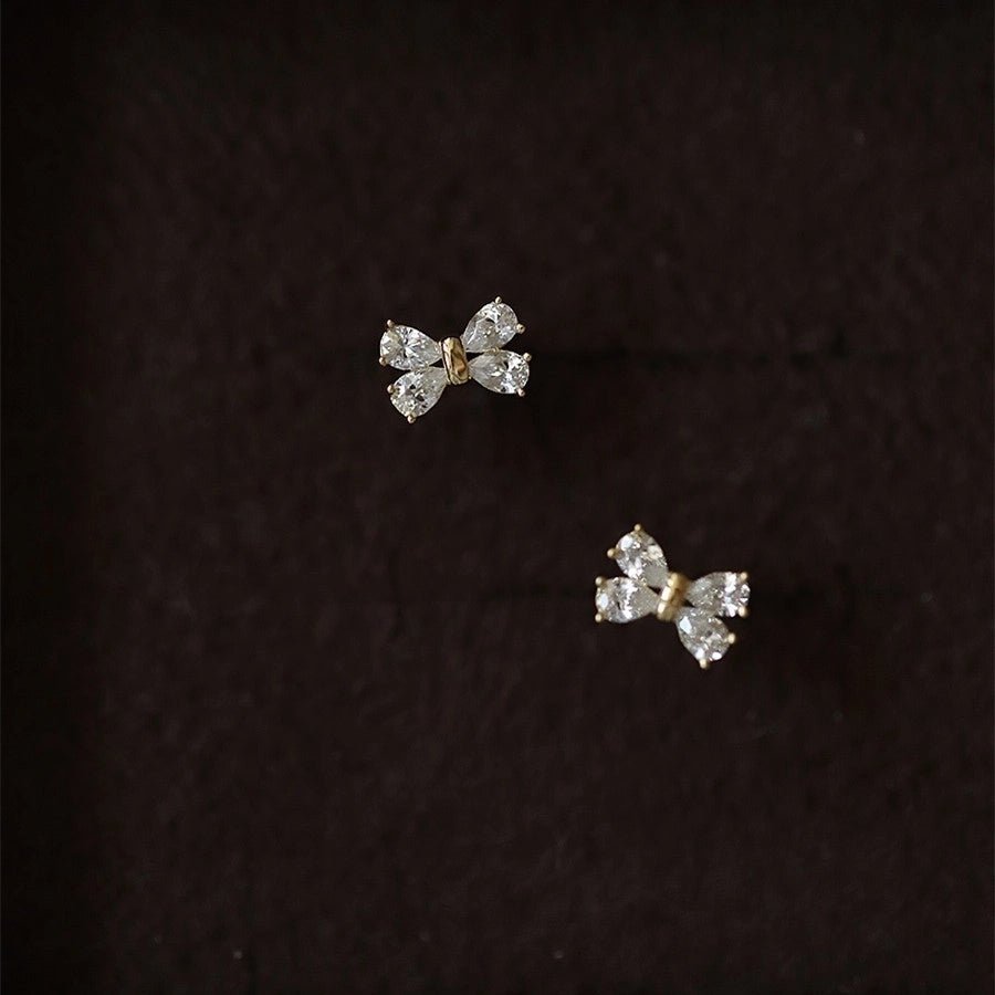 1 Pair 925 Sterling Silver Zircon 925 Sterling Silver Earrings Bow Knot Earrings - Love Mi