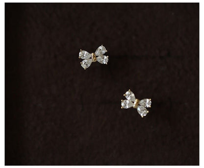 1 Pair 925 Sterling Silver Zircon 925 Sterling Silver Earrings Bow Knot Earrings - Love Mi