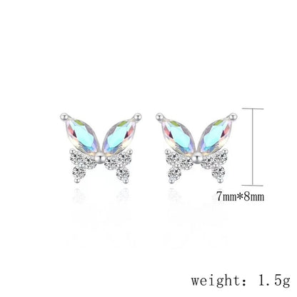 1 Pair 925 Sterling Silver Zircon 925 Sterling Silver Earrings Butterfly Ear Studs - Love Mi