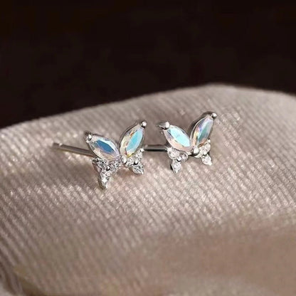 1 Pair 925 Sterling Silver Zircon 925 Sterling Silver Earrings Butterfly Ear Studs - Love Mi