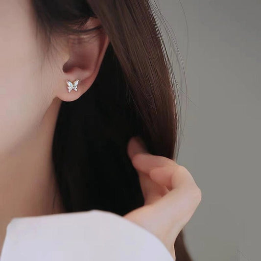 1 Pair 925 Sterling Silver Zircon 925 Sterling Silver Earrings Butterfly Ear Studs - Love Mi