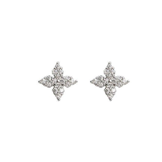 1 Pair 925 Sterling Silver Zircon 925 Sterling Silver Earrings Four Leaf Clover Ear Studs - Love Mi