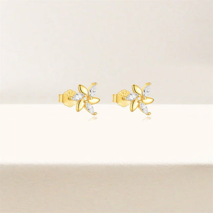 1 Pair 925 Sterling Silver Zircon 925 Sterling Silver Earrings Geometric Flower Drop Earrings - Love Mi