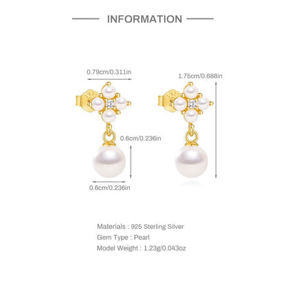 1 Pair 925 Sterling Silver Zircon 925 Sterling Silver Earrings Geometric Flower Drop Earrings - Love Mi