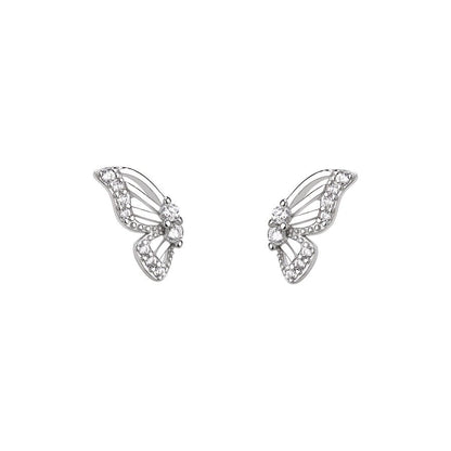 1 Pair 925 Sterling Silver Zircon Butterfly Ear Studs - Love Mi