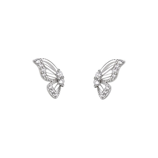 1 Pair 925 Sterling Silver Zircon Butterfly Ear Studs - Love Mi