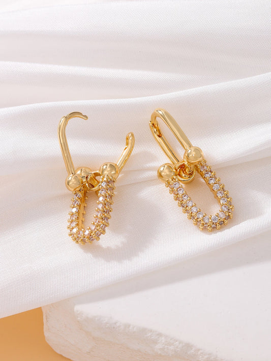 1 Pair IG Style U Shape Inlay Copper Zircon Drop Earrings - Love Mi