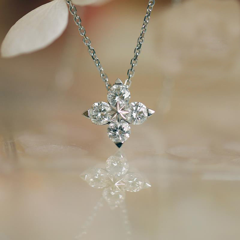 925 Sterling Silver Zircon Inlay Floral Pendant Necklace