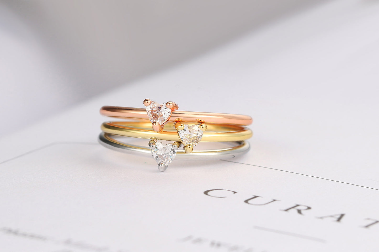 Copper Plating Inlay Heart Shape Zircon Rings - Love Mi