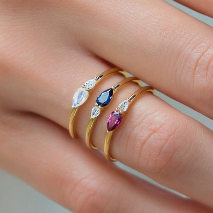18K Gold Plated 925 Sterling Silver Zircon Water Droplets Rings 925 Sterling Silver Rings - Love Mi