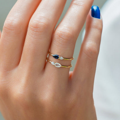 18K Gold Plated 925 Sterling Silver Zircon Water Droplets Rings 925 Sterling Silver Rings - Love Mi