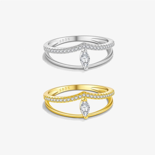 18K Gold Plated White Gold Plated 925 Sterling Silver Zircon Geometric Rings 925 Sterling Silver Rings - Love Mi