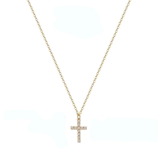 304 Stainless Steel Copper 18K Gold Plated Cross Zircon Copper Necklaces - Love Mi
