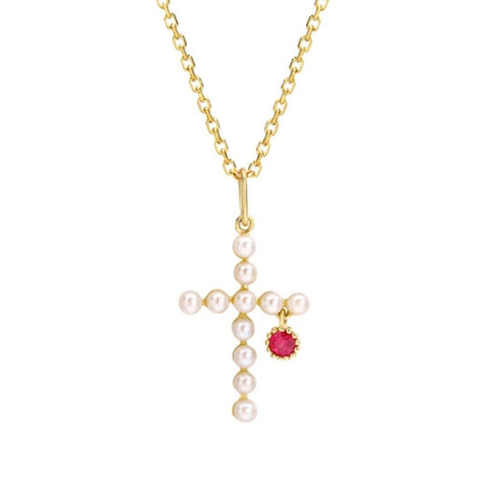 925 Sterling Silver Pearl Zircon cable chain Inlay Cross Pendant Necklace - Love Mi