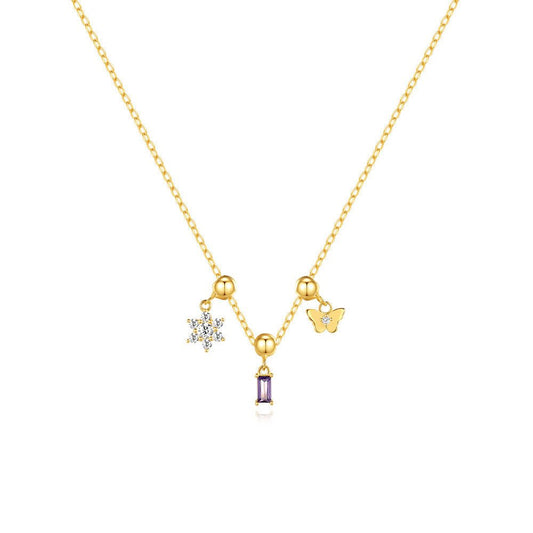 925 Sterling Silver Zircon cable chain Plating Butterfly Multi Charms Necklace - Love Mi
