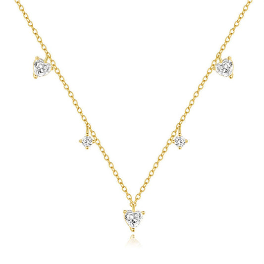 925 Sterling Silver Zircon cable chain Plating Heart Shape Multi Charms Necklace - Love Mi