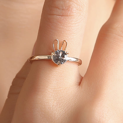 new cute rabbit copper inlaid zircon ring opening adjustable ring - Love Mi