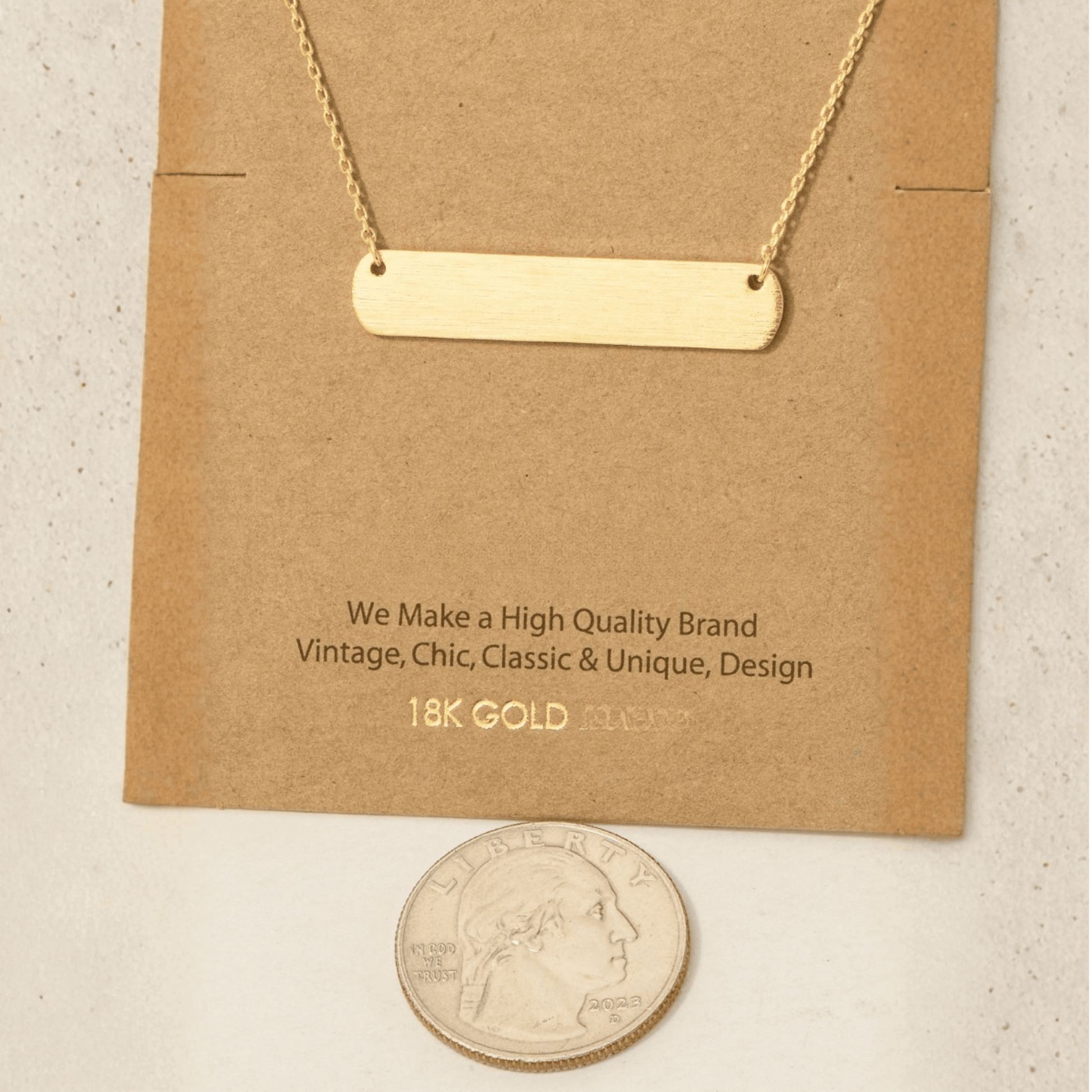 18K Gold Plated Brushed Bar Pendant Necklace - Love Mi